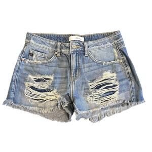 Kancan Estilo Denim Raw Hem Distressed Jean Shorts Size 5/26 KC8377M Medium Wash